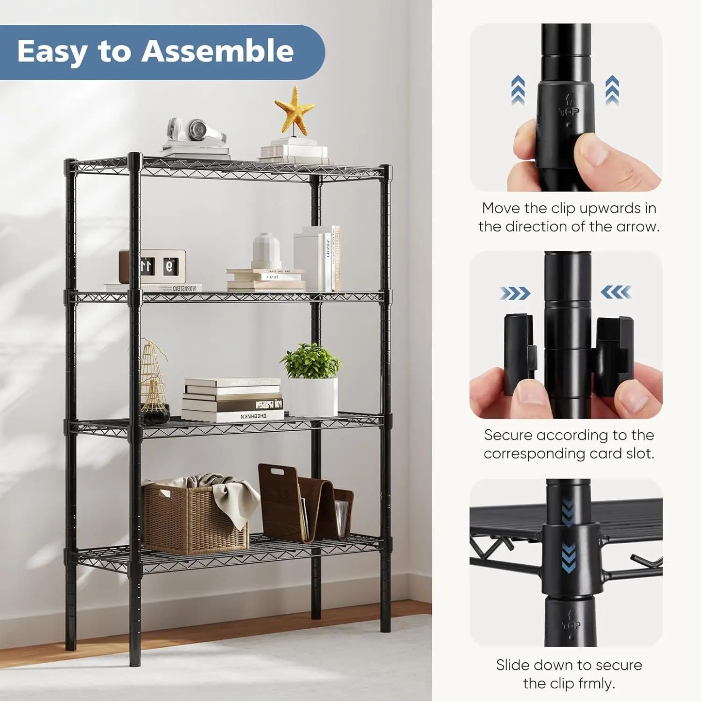 4 Tier Metal Wire Rack Shelf Heavy Duty Standing Shelves Adjustable Steel Closet Shelving Unit Organizers and Storage
