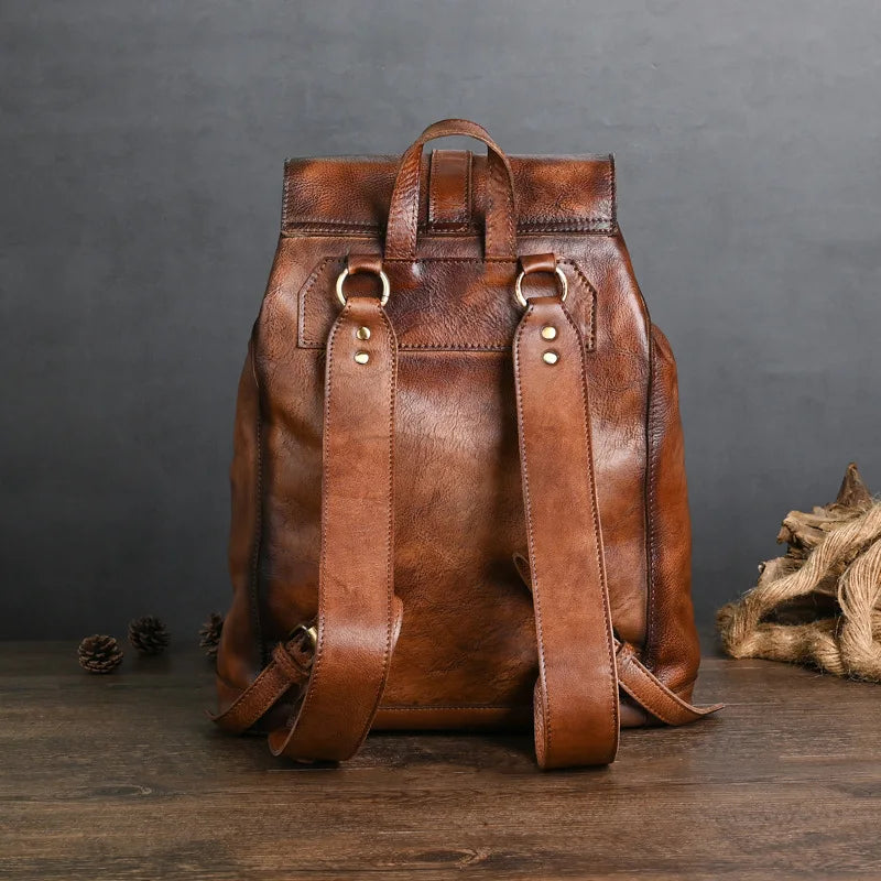 Johnature Genuine Leather Men's Backpack 2025 New Vintage Large Capacity Travel Bags Natural Real Cowhide Man Laptop Backpack