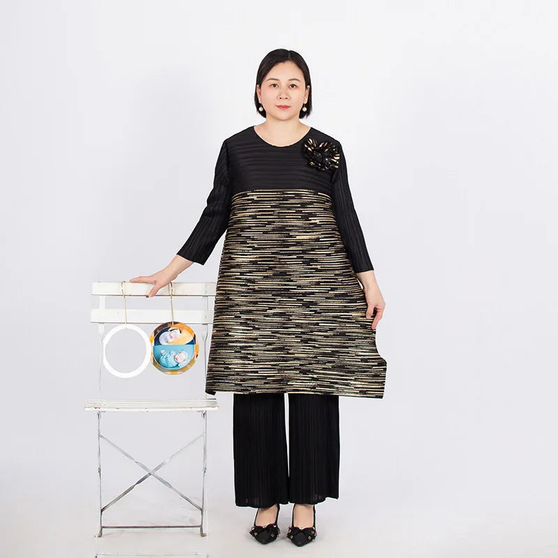 Woman Clothing 2 Pieces Set Elegant Pants And Blouse Suits Plus Size Women's Pleated Pantsuit Luxury Party Formal Female Fashion