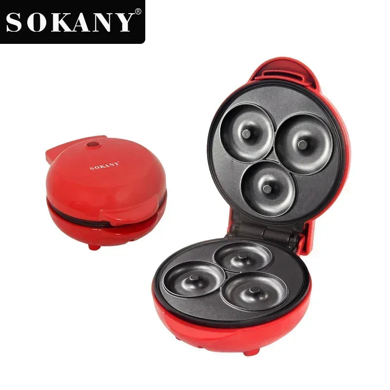 Mini Donut Maker Machine for Home, 550W Heating Makes 3 Doughnuts with Non-Stick Surface for Kid Breakfast, Snacks, Desserts