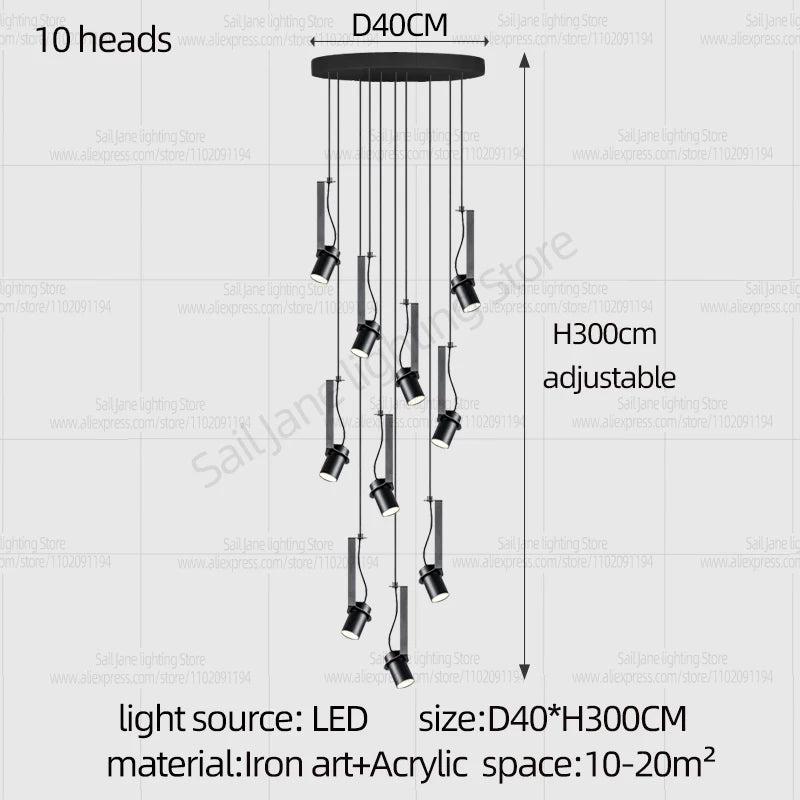 Led Spotlights Chandelier Minimalist Modern Living Room Lighting Home Decoration Hanging Restaurant Lamp Stairs Pendent light