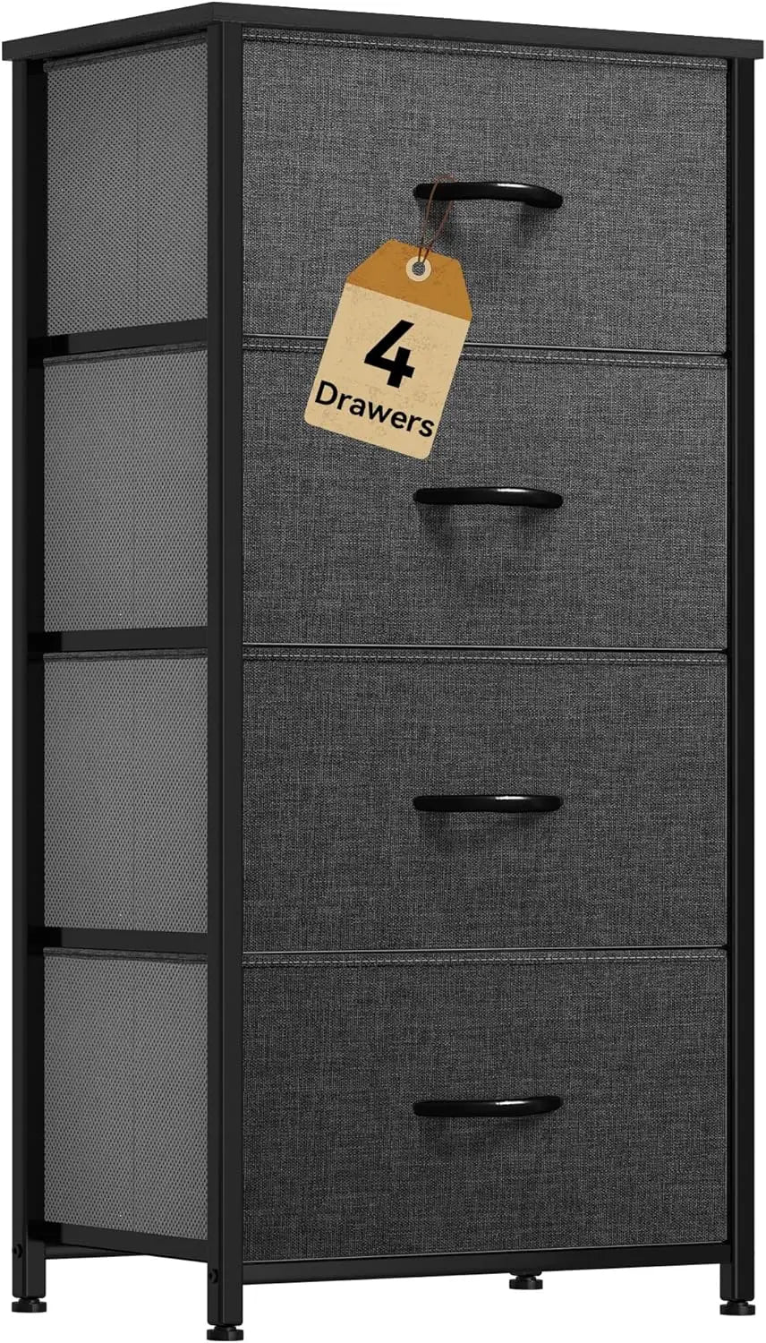 Storage Tower with 4 Drawers - Fabric Dresser, Organizer Unit for Bedroom, Living Room, Closets - Sturdy Steel Frame
