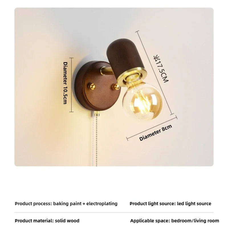 LED Dining Room Lighting Simple Solid Wood with Switch Bedside Wall Lamp Living Room Balcony Corridor Coffee Shop Wall Lamp