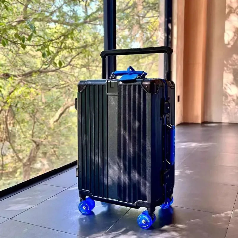 New Aluminum Frame Wide Handlebar Rolling Luggage Large Capacity Trolley Suitcase with Colorful Silent Spinner Wheels TSA Lock