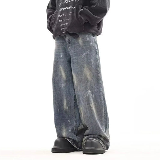 2025 Vintage Wash Male Jeans Stylish Harajuku Baggy Y2k Fashion Mens Pants High Street Regular Solid Color Straight Leg Pants