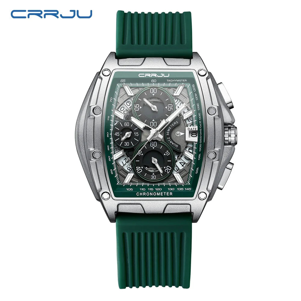 CRRJU Brand Men Watch Domineering Barrel Watch Curved Mirror Hollow Surface Sports Men Watch Silicone Quartz Wristwatch