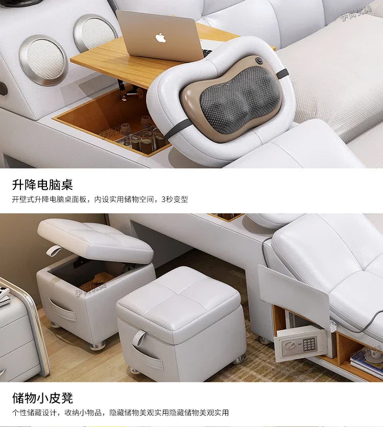 Genuine Leather Multifunctional Massage Bed Frame Nordic Tatami Camas Ultimate Bed Tech Smart Beds with Bluetooth Audio LED Lamp