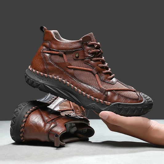 Outdoor Mens Casual Leather Ankle Boots Fashion Motorcycle Shoes Versatile Man Casual Shoes Comfortable Sports Footwear Sneakers