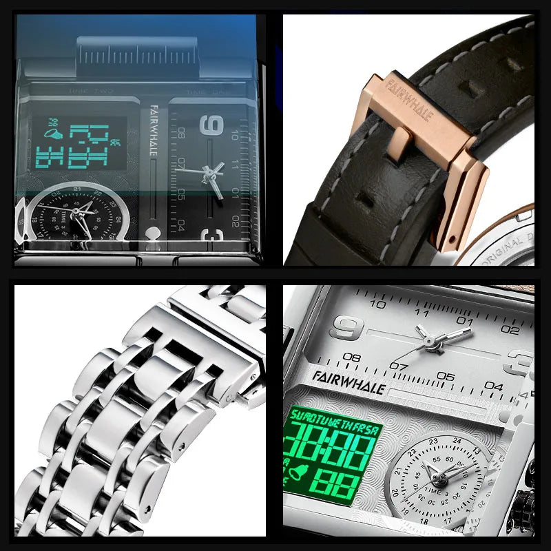 Mark Fairwhale Luxury Quartz Watches Men Fashion Brown Leather Strap Clock Military Waterproof Square Electronic WristWatch Man