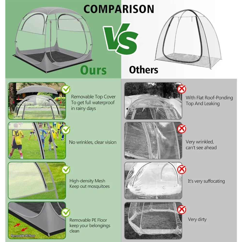All Weather Sport Tent - Instant Pop Up Bubble Tent with Ventilation Ports and Removable Top Cover - Clear Weather Proof Pod Sun