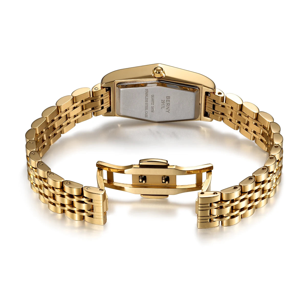 BERNY Gold Watches for Women Elegant Dainty Hexagon Ladies Quartz Wrist Watches Stainless Steel Band Fashion Luxury Bracelet