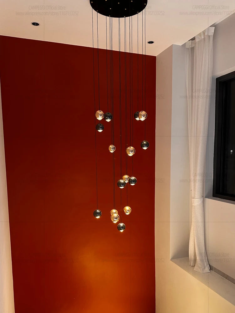 Living Room Spherical Lighting Apartment Stairwell Hanging Lamps Villa Hall LED Staircase Pendent Lights Modern Lobby Chandelier