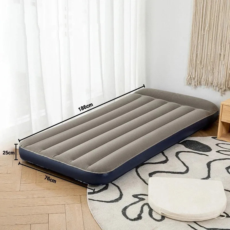 Air Mattress with Built in Pump Single Air Bed with Blow up Mattress Suitable for Home and Guests Top Flocking Thicken Bed Mat
