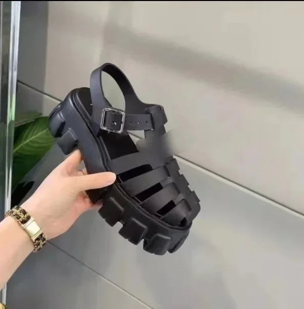 Women's Roman Style Thong Sandals Breathable Hollow out Thick Heel Waterproof Platform Woven Retro Summer New Style Shoes