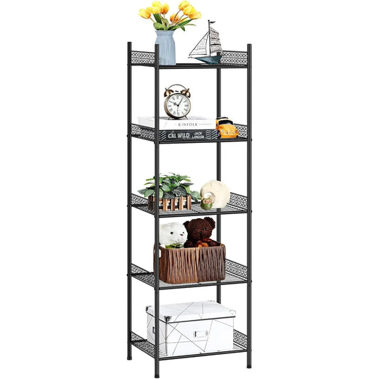 Industrial 5-Tier Wire Shelves Unit, Heavy Duty Free Standing Metal Rack Adjustable Height for Warehouse Garage, Black Storage