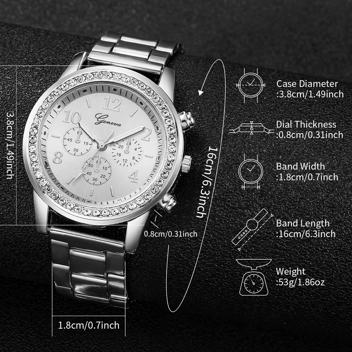 Fashion Women Stainless Steel  Silver Color Quartz Watch with Diamond Bracelet