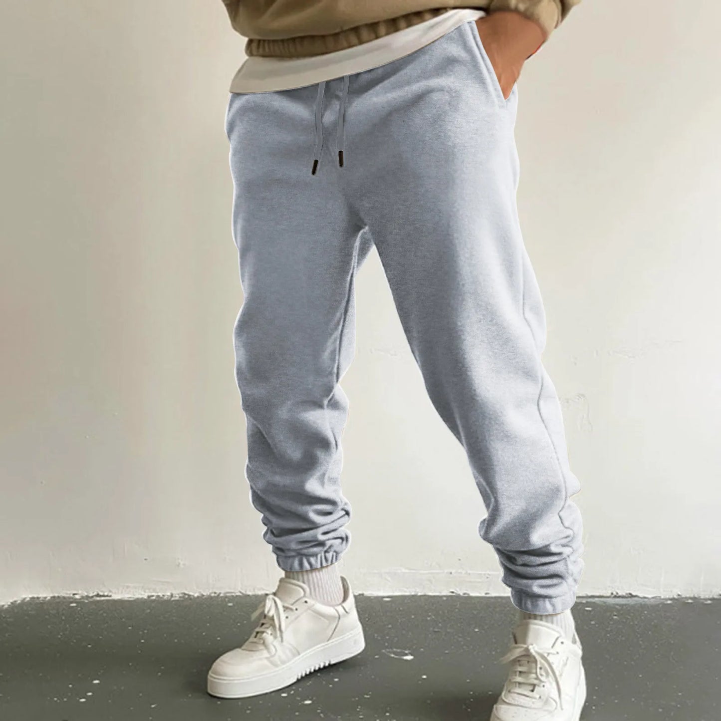 Outdoor Jogger Fitness Running Sweatpants For Men's Black High Waist Drawstring Sport Casual Pants With Pockets Baggy Trousers