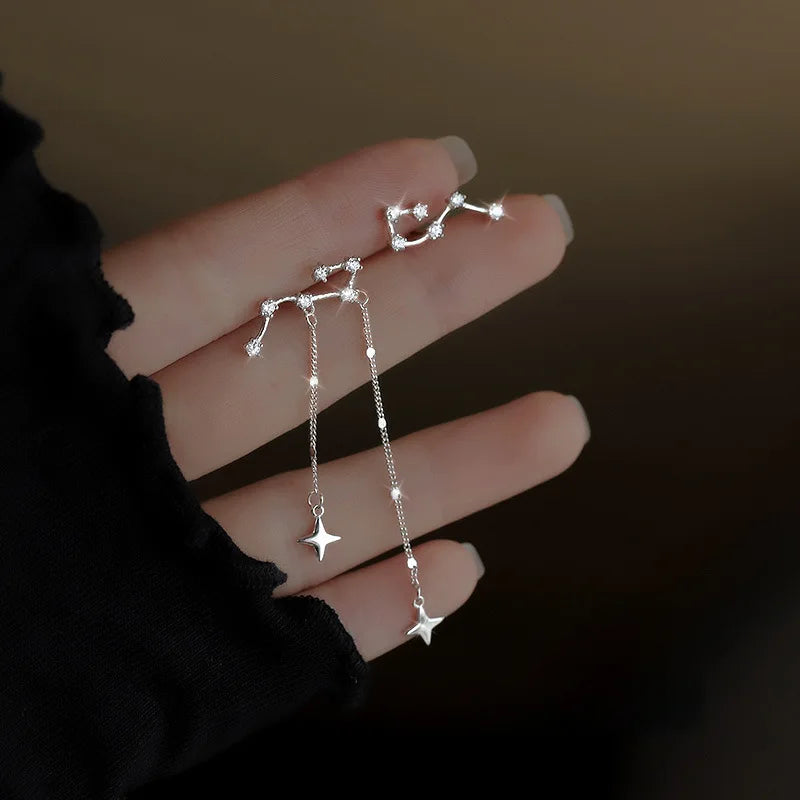 2025 Fashion Silver Color Cross Star Zircon Stud Earrings for Women Girl Korean Four-Pointed Star Personality Earrings Jewellery