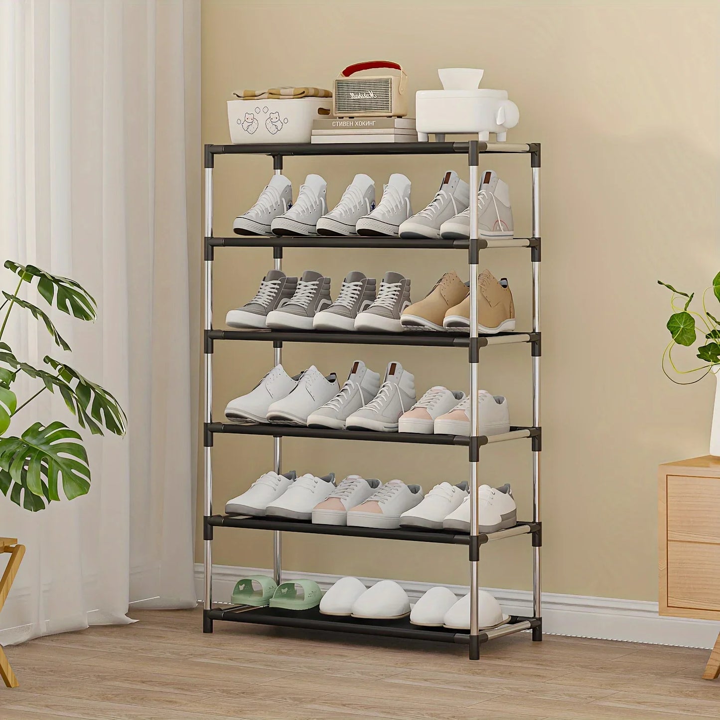 2025 6/7 Tier Stackable Wardrobe Shoe Rack - Space-Saving Storage for Entryways, Hallways & Closets, in Black，Simple shoe rack