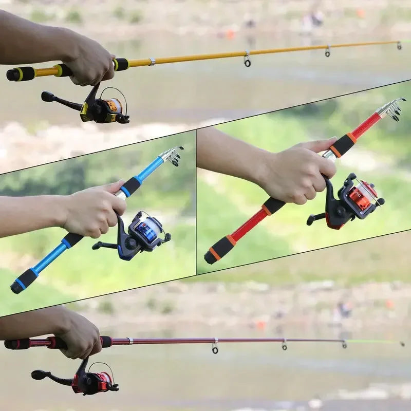 Children's Fishing Rod with Telescopic Fishing Rod and Rotating Reel Bait Hook Travel Rod