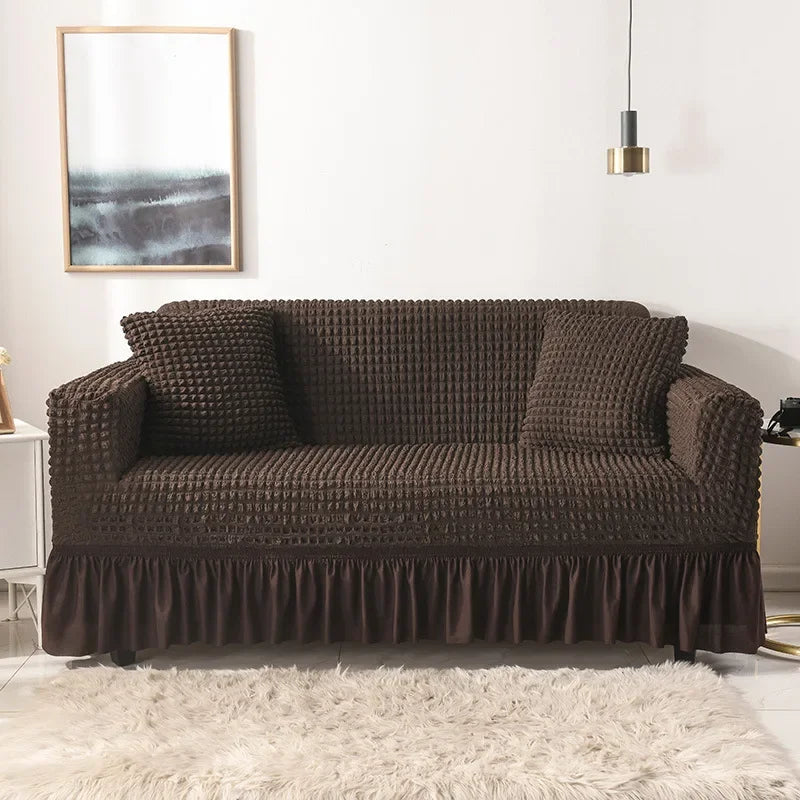 Sofa Cover for Living Room Thick Ruffled Seersucker Elastic L Shaped Corner Sofa Cover 1/2/3/4 Seater Cover for Sofa