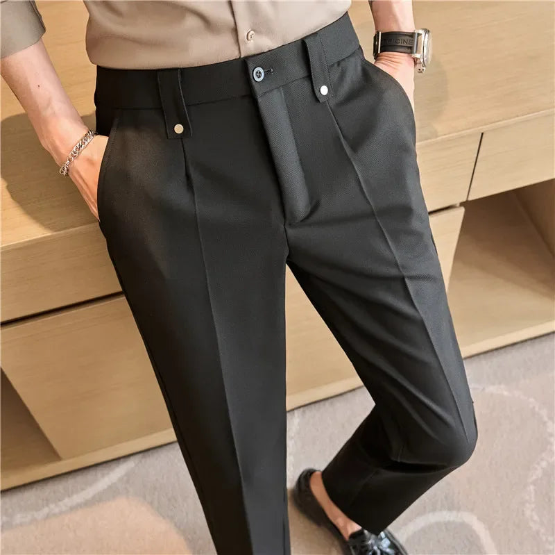 Mens Suit Pants 2025 Autumn New British Style Elastic Waist Solid Casual Formal Dress Pants Slim Fit Trousers for Men Clothing