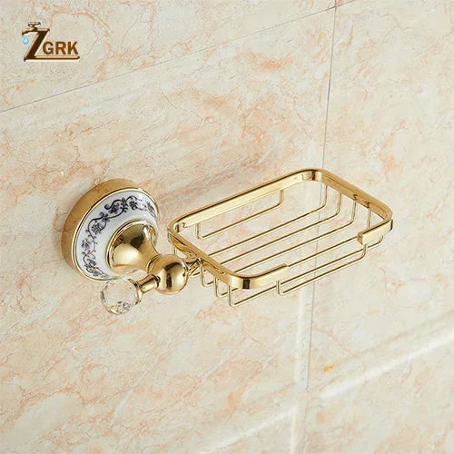 Bathroom Accessories Wall Mounted Paper Holder Toilet Gold Towel Ring Soap Box Cup Holder Luxury Ceramic Bathroom Hardware Set