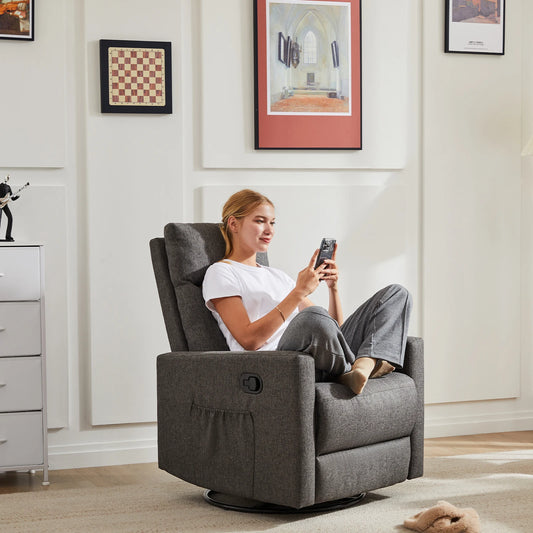 JHK Swivel Rocking Living Room Sofa Manual Upholstered Seating Recliner Angle Adjustable with Extra Large Footrest for Bedroom