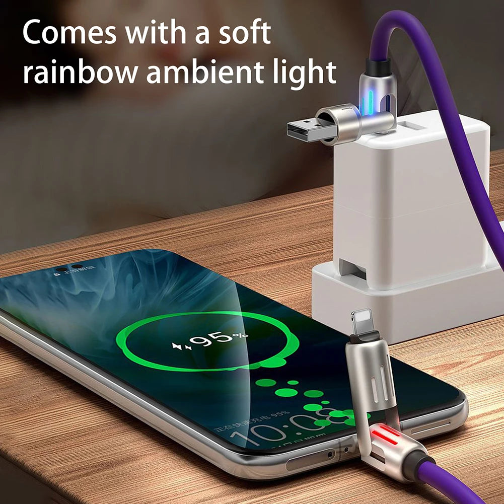 240W Super Fast Charging Cable 4 In 1 Multi Connectors Charger Rotating Elbow USB To Type-C 1.2M Mobile Phone Charger Cable