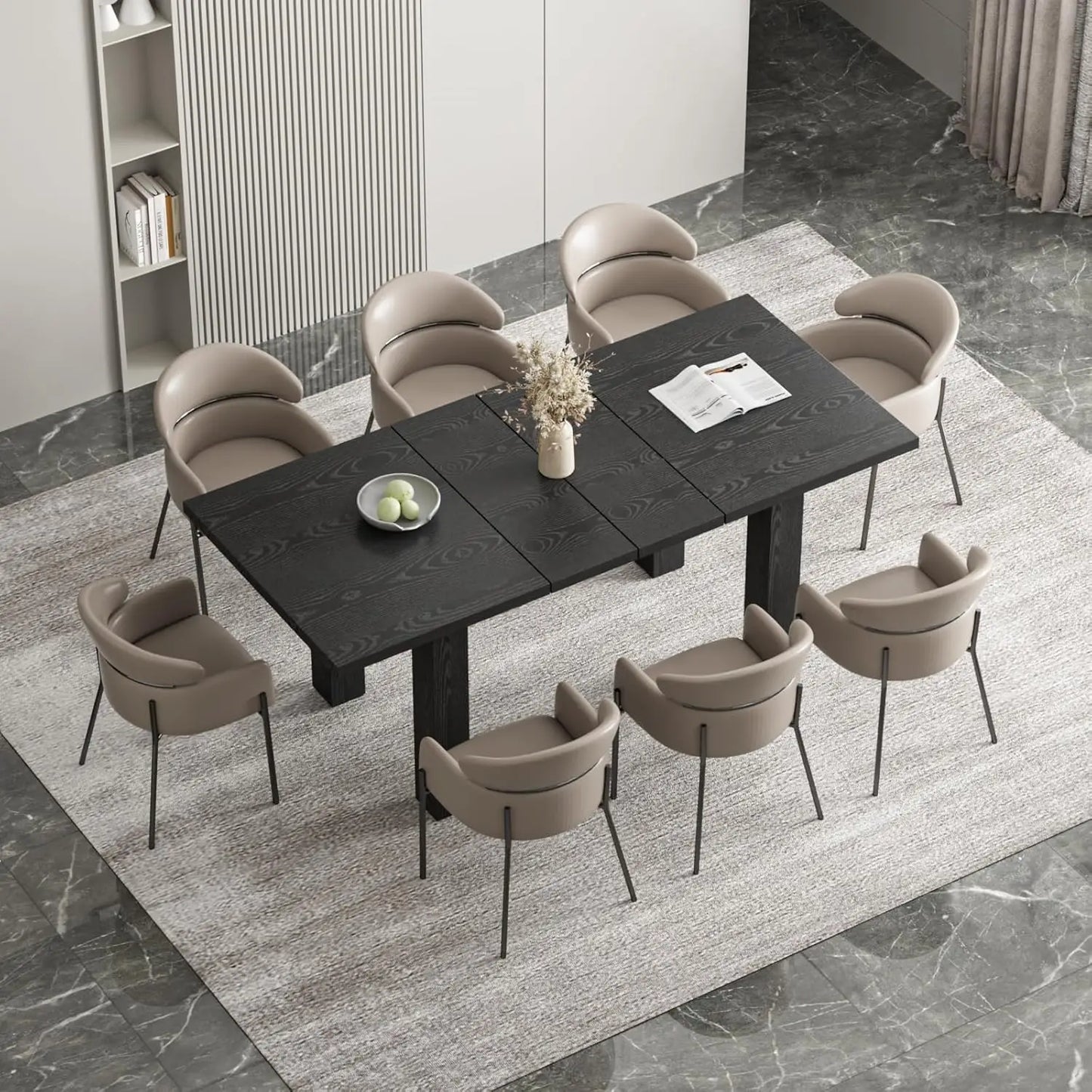 Vabches Extendable Dining Table for 6-8 Seater Wooden Kitchen Table Modern Rectangle Dinner Table Space Saver for Dining Room
