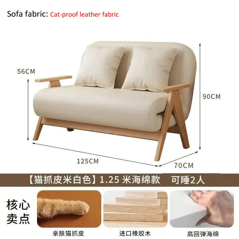 Multifunctional Solid Wood Folding Sofa Bed - Living Room Single Double Foldable Sofa 85/105/125 Cm Various Sizes Available