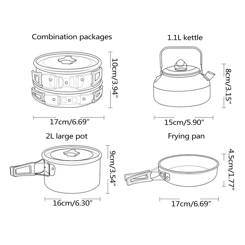 Outdoor Camping Cookware Set Pot Fry Pan Teapot Kettle with Storage Bag Utensils