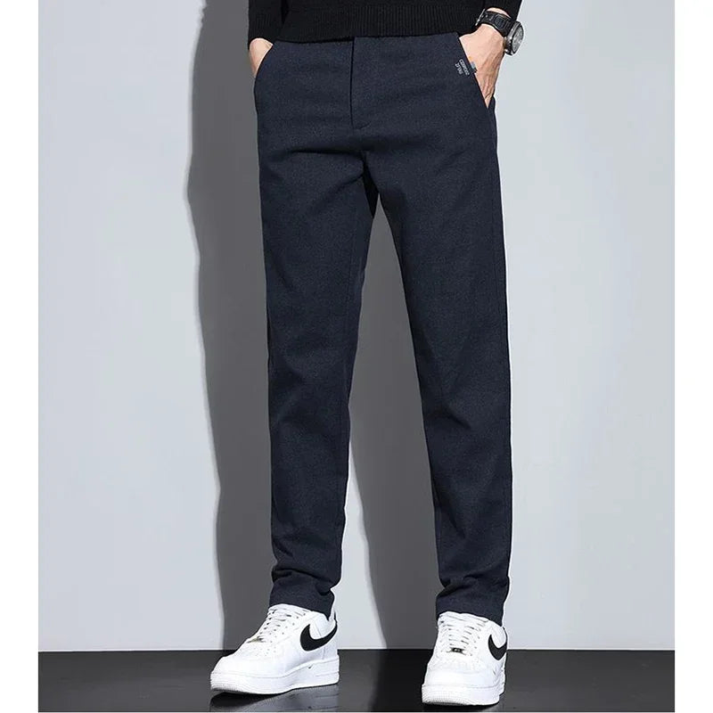 Male Brand Clothing 2025 New Temperament Men's Casual Pants Sweatpants Simple Blue Black Slim Straight Stretch Casual Trousers