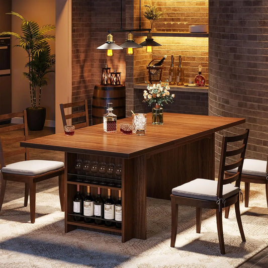 Farmhouse Dining Table for 6 to 8, 63-Inch Rectangular Kitchen Table with Storage,for Dining Room, Kitchen, Living Room