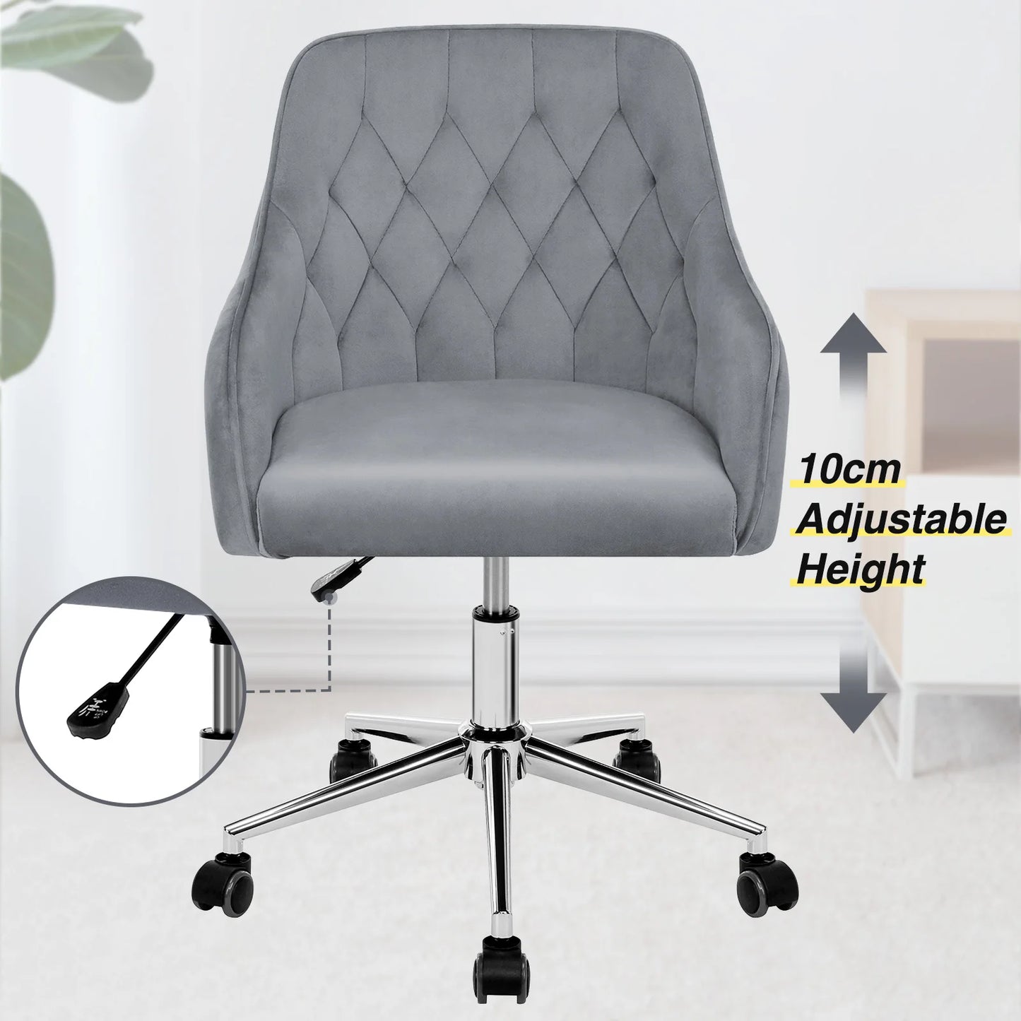Vanity Chair With Wheels Back Metal Legs Sponge Material Height Adjustable Swivel Bedroom Living Room Make Up Manicure Chair