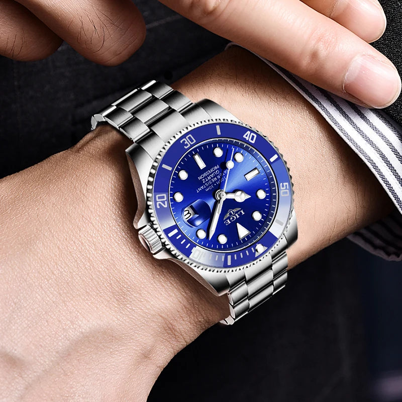 LIGE Top Luxury Watches For Men Fashion 30M Waterproof Luminous Date Quartz Wristwatches Casual Business Mens Watch Roloj Hombre