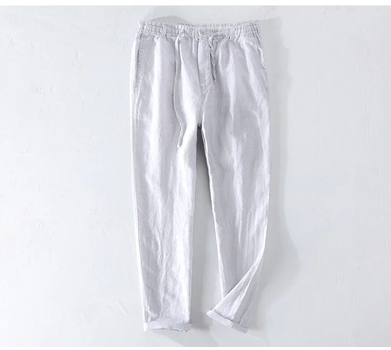 Men Dress Pants Summer New Casual Black Pants Men 100% Pure Linen Loose Fashion  Solid Color Trousers Male Brand Clothing Y2951