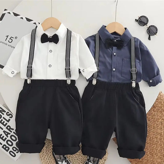 Boys Clothing Sets Autumn Gentleman Long Sleeve Shirts+ Pants 2Pcs Kids Clothes Set Newborn Boy Formal Clothing Outfit Party
