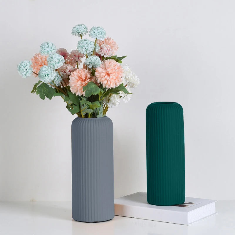 Nordic Vase Imitation Ceramic Flower Bottle Decorative Flowerpot Flower Arranging Ornament Plastic Home Plant Pot Wedding decor