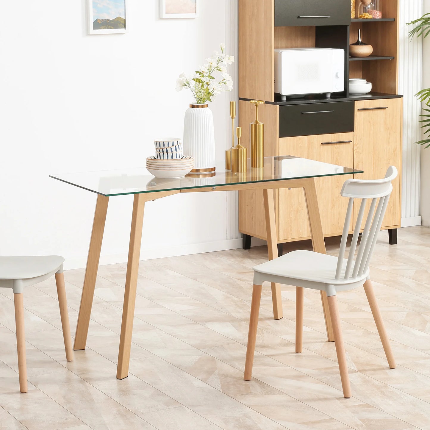 Homcom Modern Dining Table with Tempered Glass Top 120X60X76 cm
