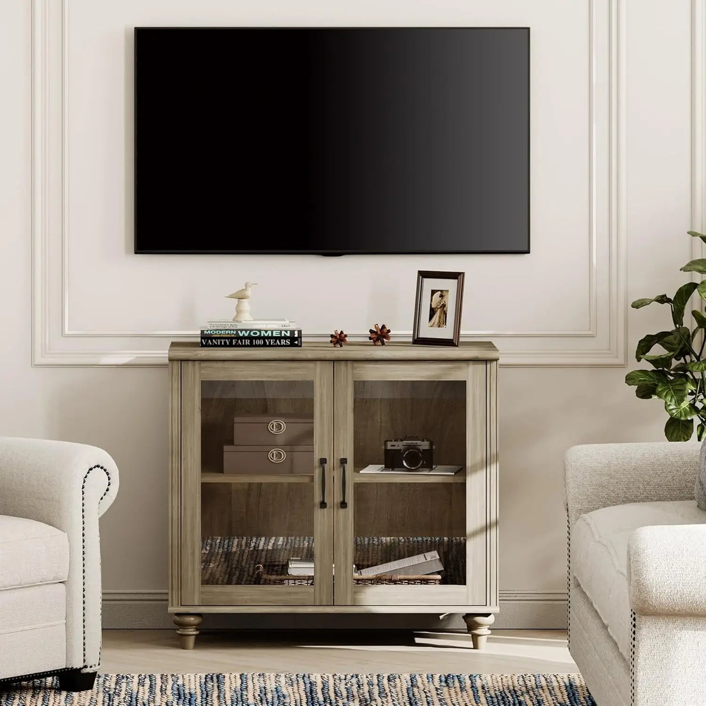 TV Stand for, Wood Console Table Storage Cabinet for Living Room, Kitchen Sideboard Buffet Cabinet With Glass Door