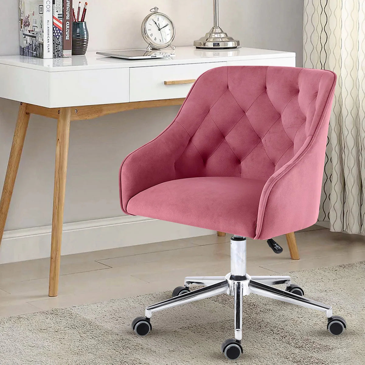 Vanity Chair With Wheels Back Metal Legs Sponge Material Height Adjustable Swivel Bedroom Living Room Make Up Manicure Chair