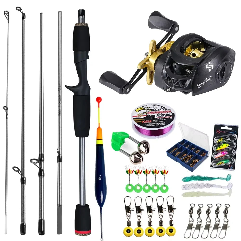 Sougayilang Baitcasting Fishing Rod and Reel Combo 5Section Fishing Rod and 7.2:1 Gear Ratio Reel Full Kit for Bass Carp Fishing