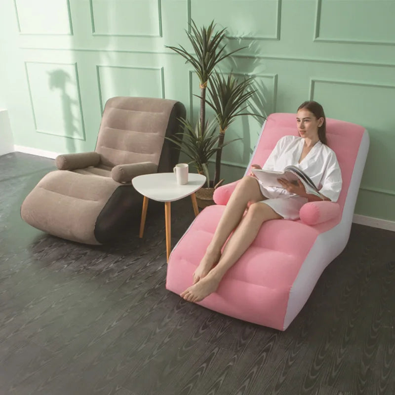 New Inflatable Lazy Sofa Outdoor Flocking Sofa Chair Portable Lunch Break Bed Creative S-shaped Recliner Gift