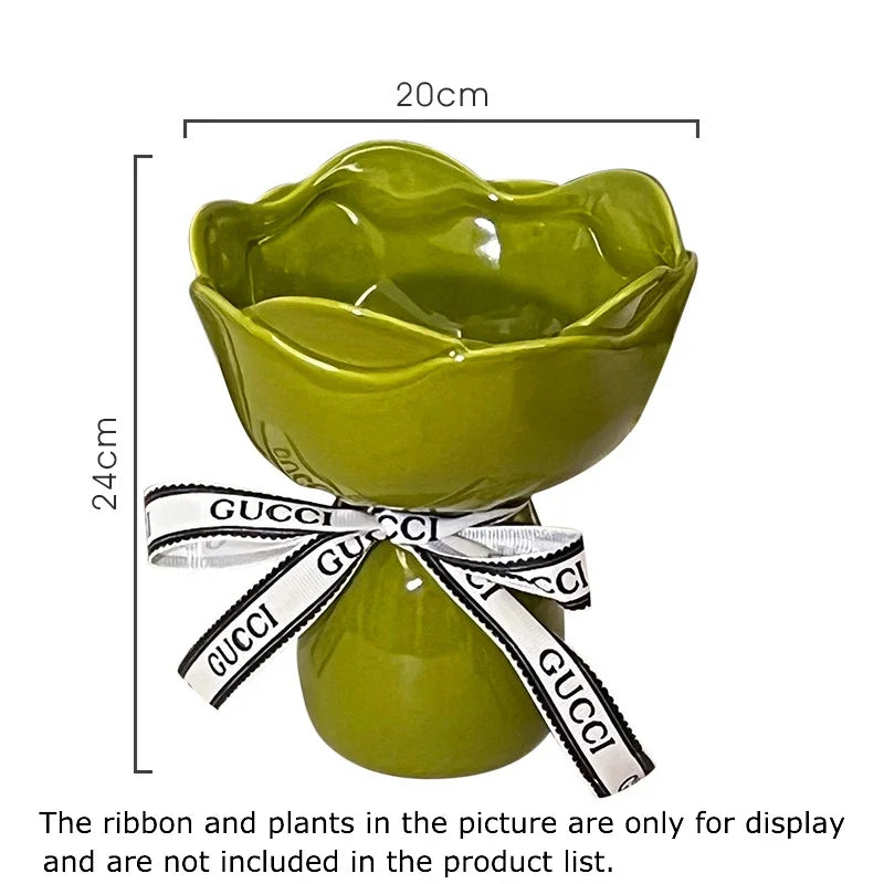 Rose Flower Shaped Ceramic Vase Desk Decoration Flowers Arrangement Girding Decorative Floral Vases Room Aesthetic Decor