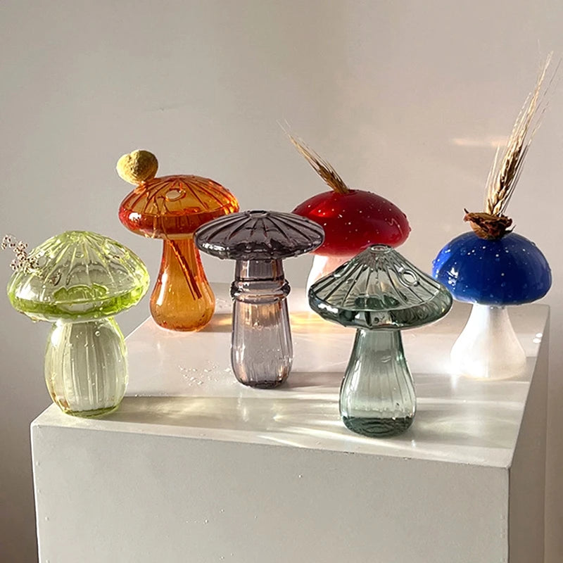 Creative Mushroom Plant Glass Vase Modern Decorative Vases Room Vase Plants Plant Glass Bud Vases Living Room Decoration