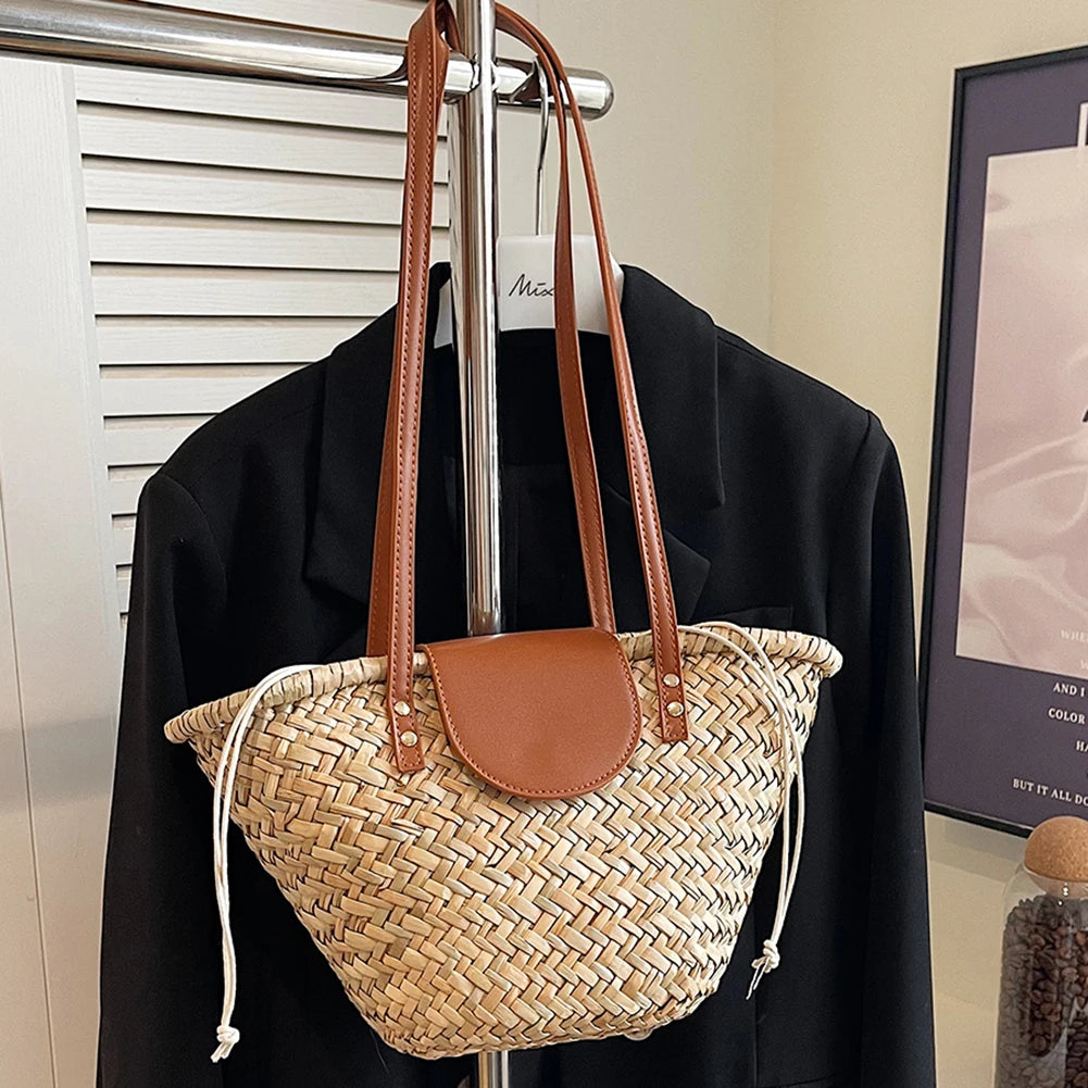 Women Straw Woven Tote Bag Fashion Woven Handbag Large Capacity Weaving Shoulder Bag Tote Clutch Bags for Party Vacation