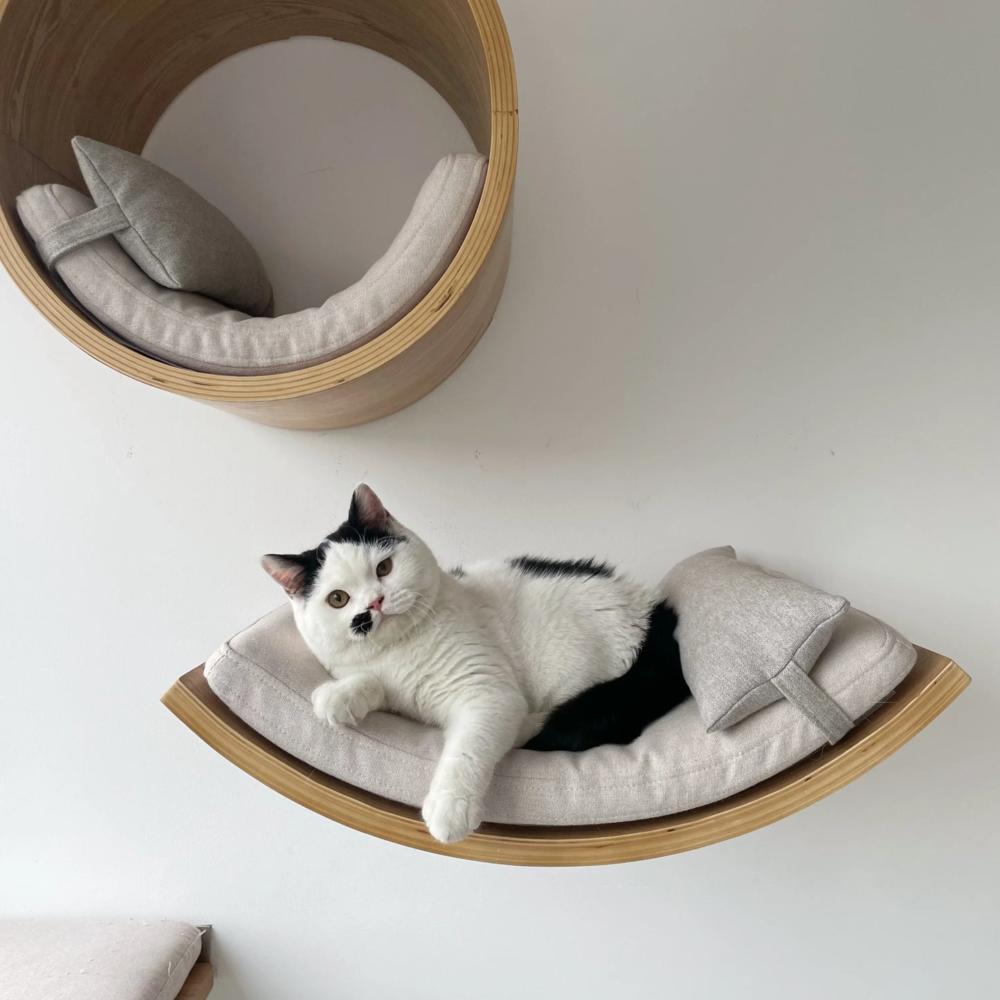 Wooden Cat Tree Tower Wall Mounted Cat Climbing Shelves Hammock Stairs House Cats Walk Playground Pet Furniture Accessories