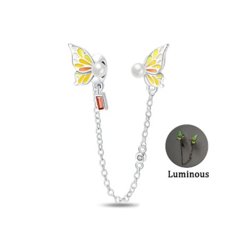 New 925 Silver Horseshoe Clover Star Cat Charm True eyes Pendant Safety Chain Bead Fit Original Bracelet Jewellery Gift dragon