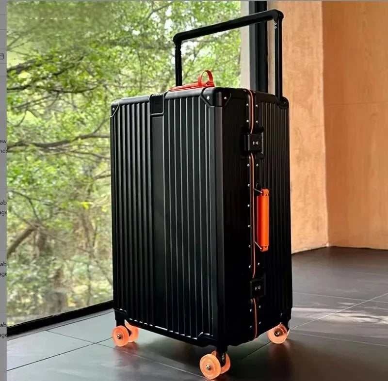 New Aluminum Frame Wide Handlebar Rolling Luggage Large Capacity Trolley Suitcase with Colorful Silent Spinner Wheels TSA Lock